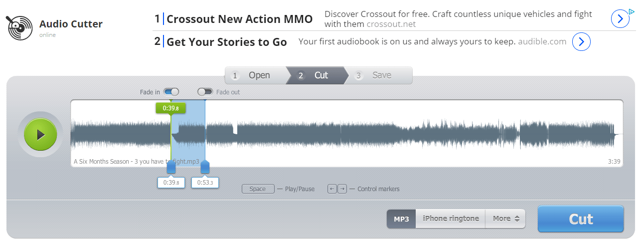Κόψιμο τραγουδιών MP3 μέσω του Online MP3 Cutter